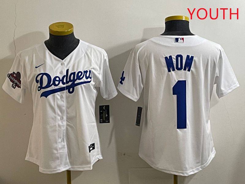 Youth Los Angeles Dodgers #1 Mom White Game 2025 Nike MLB Jersey style 4
